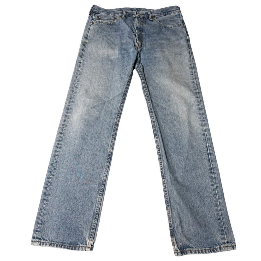 Levis 505 Regular Fit Mens Jeans 36x34 Light Wash Blue Straight Leg 00505-4891